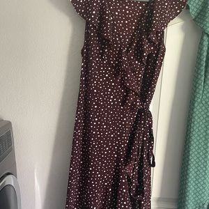 MAX STUDIO ❤️ RUFFLE CREPE HI-LO WRAP DRESS L Size Large COLORS BROWN CREAM